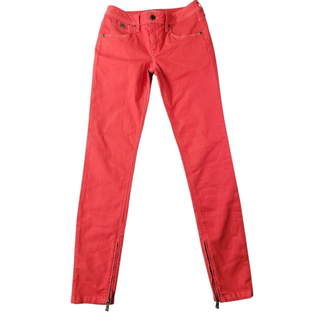 Burberry Brit Bayswater Skinny Ankle Jeans Coral Red Zipper Hem Womens Size 27w